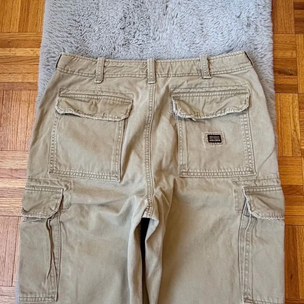 Abercrombie & Fitch AF92 Vintage Cargo Pants Mens 34x30 Beige Wide Leg‎ Utility